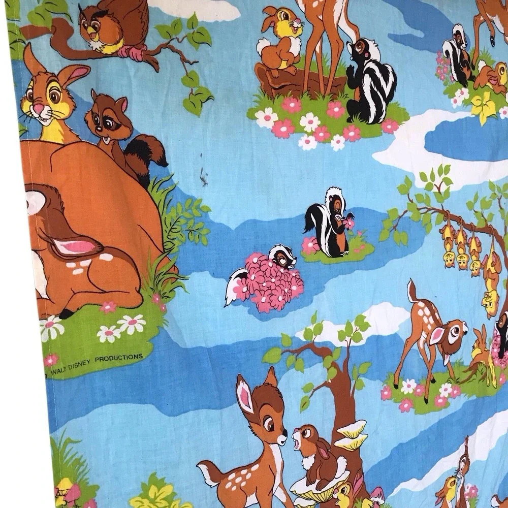 Vintage Disney Curtains Lot 2 Drapes Fabric Panels Bambi Rare Decor 60-70s 64x44
